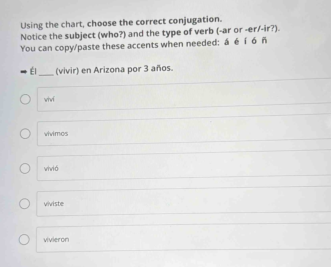 using the chart, choose the correct conjugation. notice the subject (wh…
