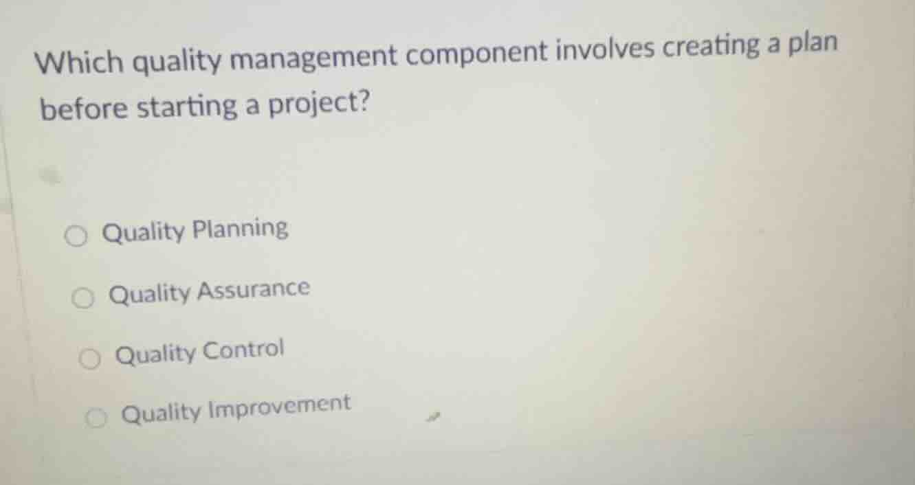 which quality management component involves creating a plan before star…