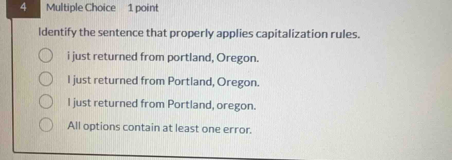 4 multiple choice 1 point identify the sentence that properly applies c…