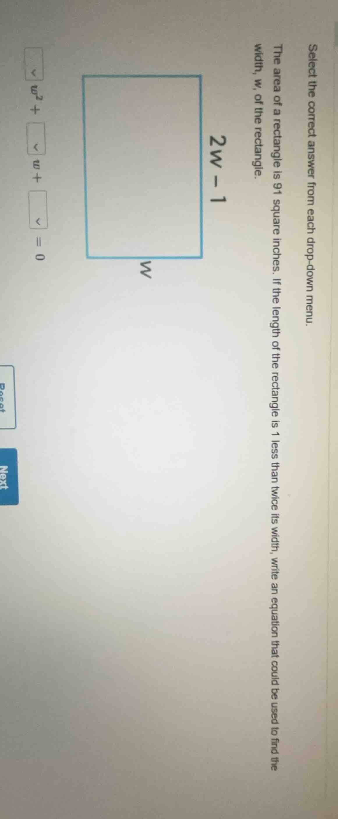 select the correct answer from each drop - down menu. the area of a rec…
