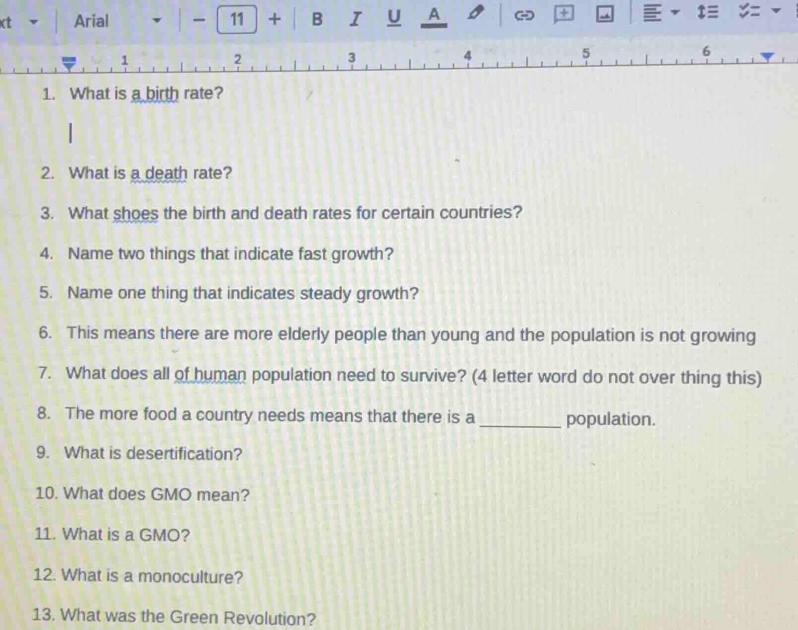 1. what is a birth rate? 2. what is a death rate? 3. what shoes the bir…