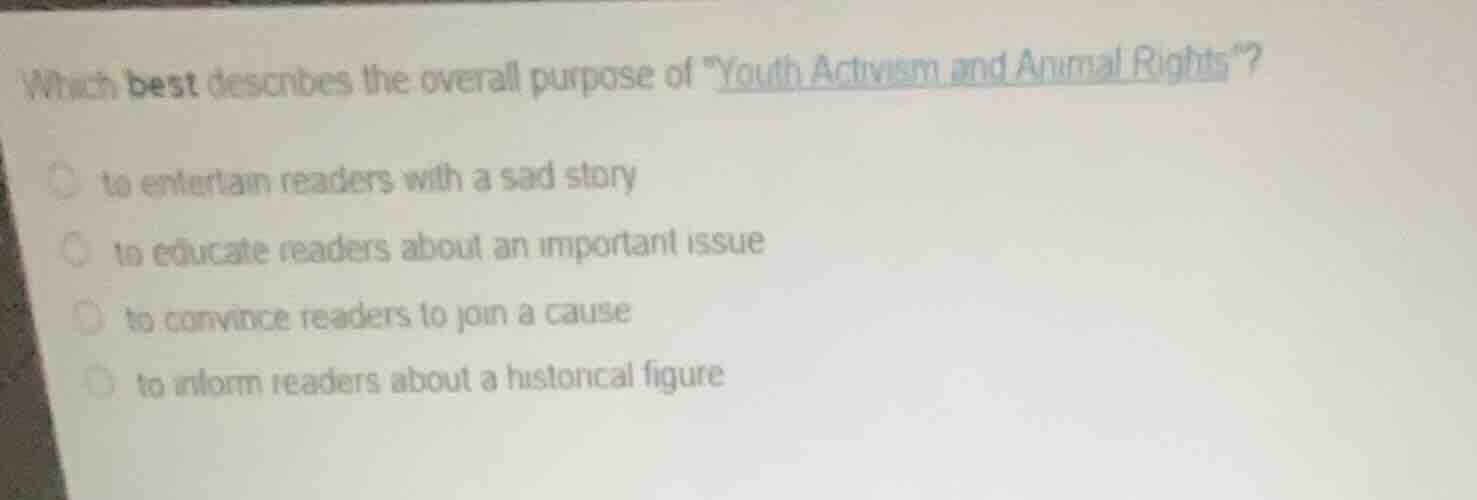 which best describes the overall purpose of \youth activism and animal …