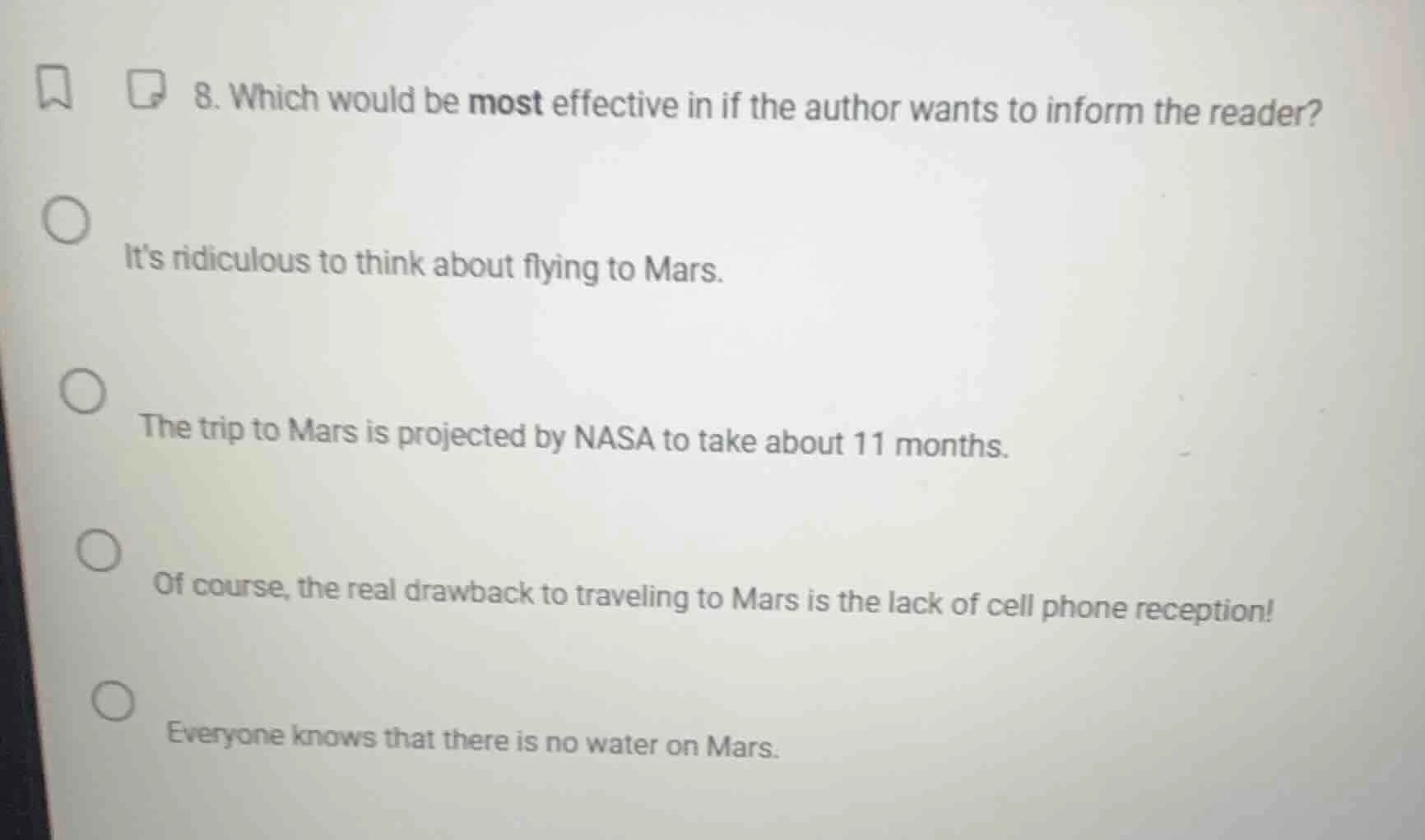 8. which would be most effective in if the author wants to inform the r…