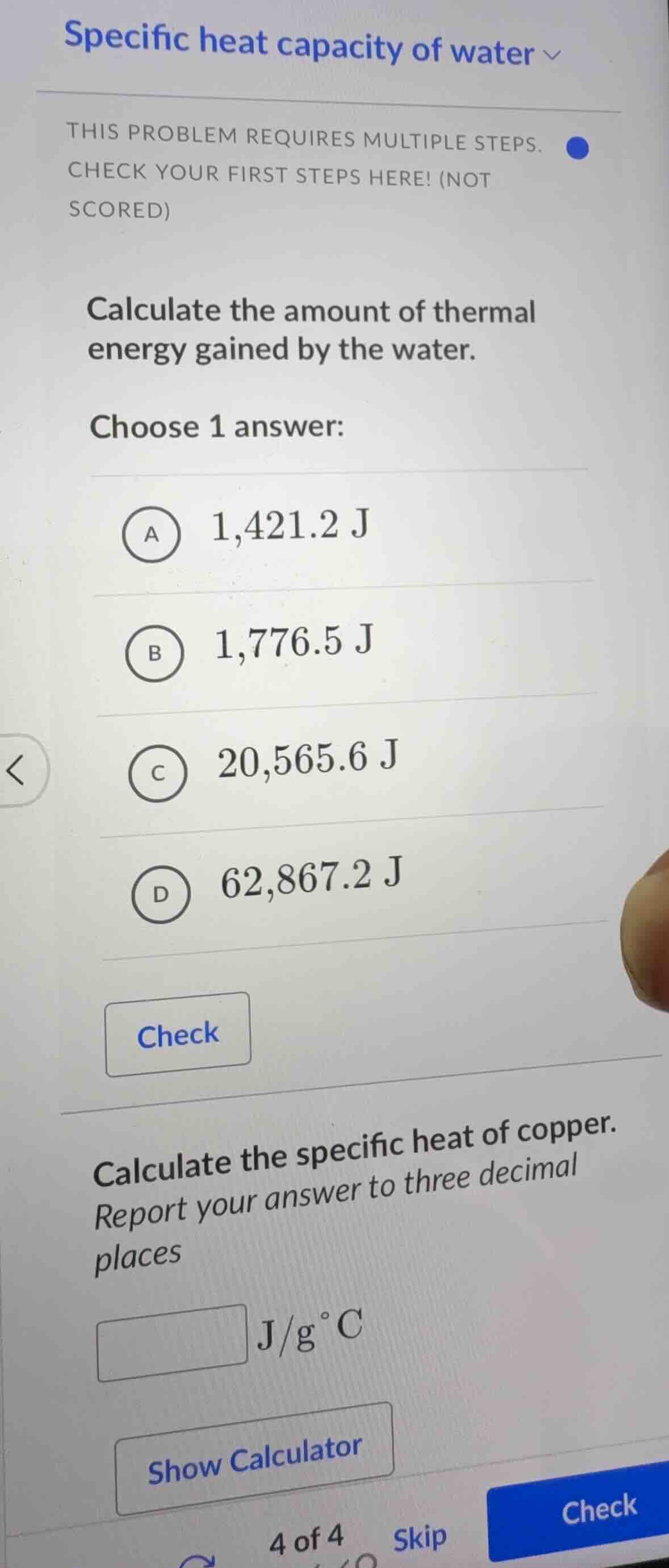 specific heat capacity of water this problem requires multiple steps. c…