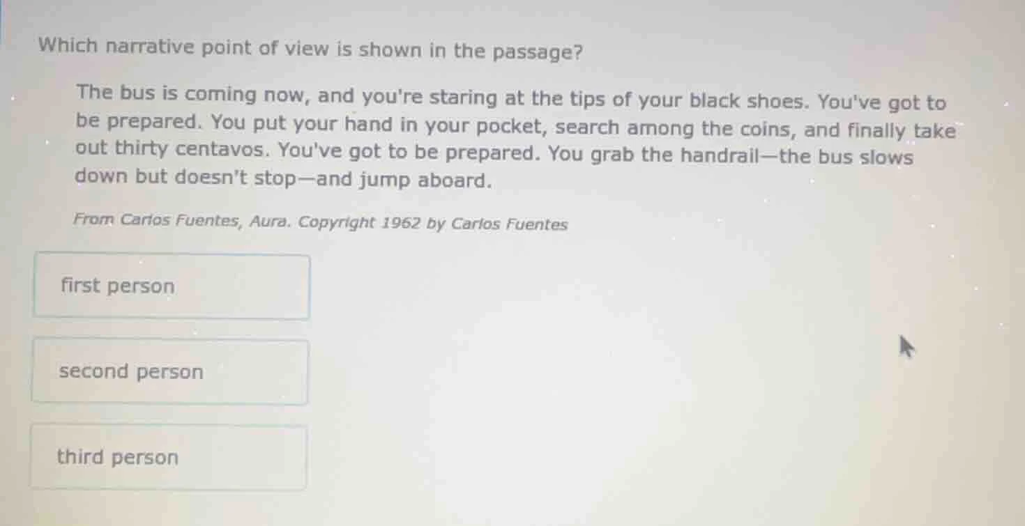 which narrative point of view is shown in the passage? the bus is comin…