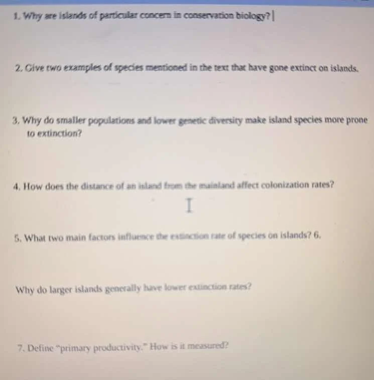 1. why are islands of particular concern in conservation biology? 2. gi…