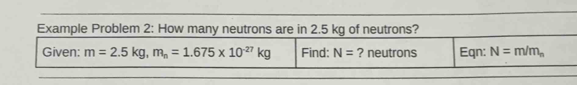 example problem 2: how many neutrons are in 2.5 kg of neutrons? given: …