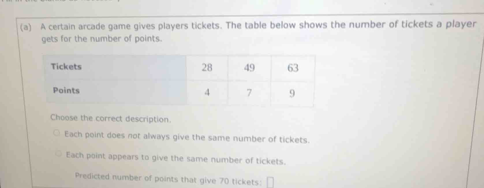 (a) a certain arcade game gives players tickets. the table below shows …