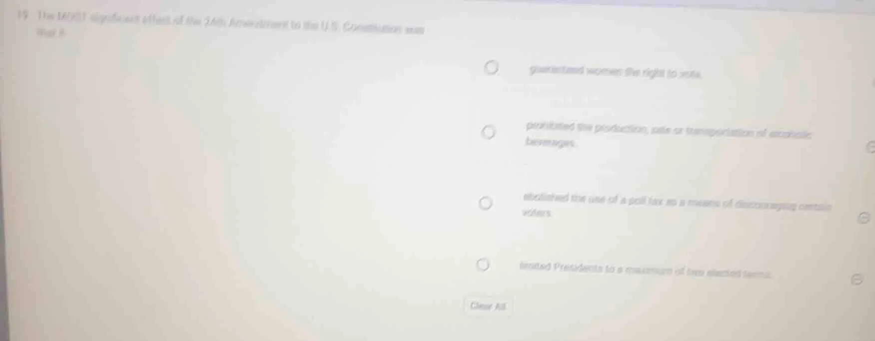 19 the most significant effect of the 26th amendment to the u.s. consti…