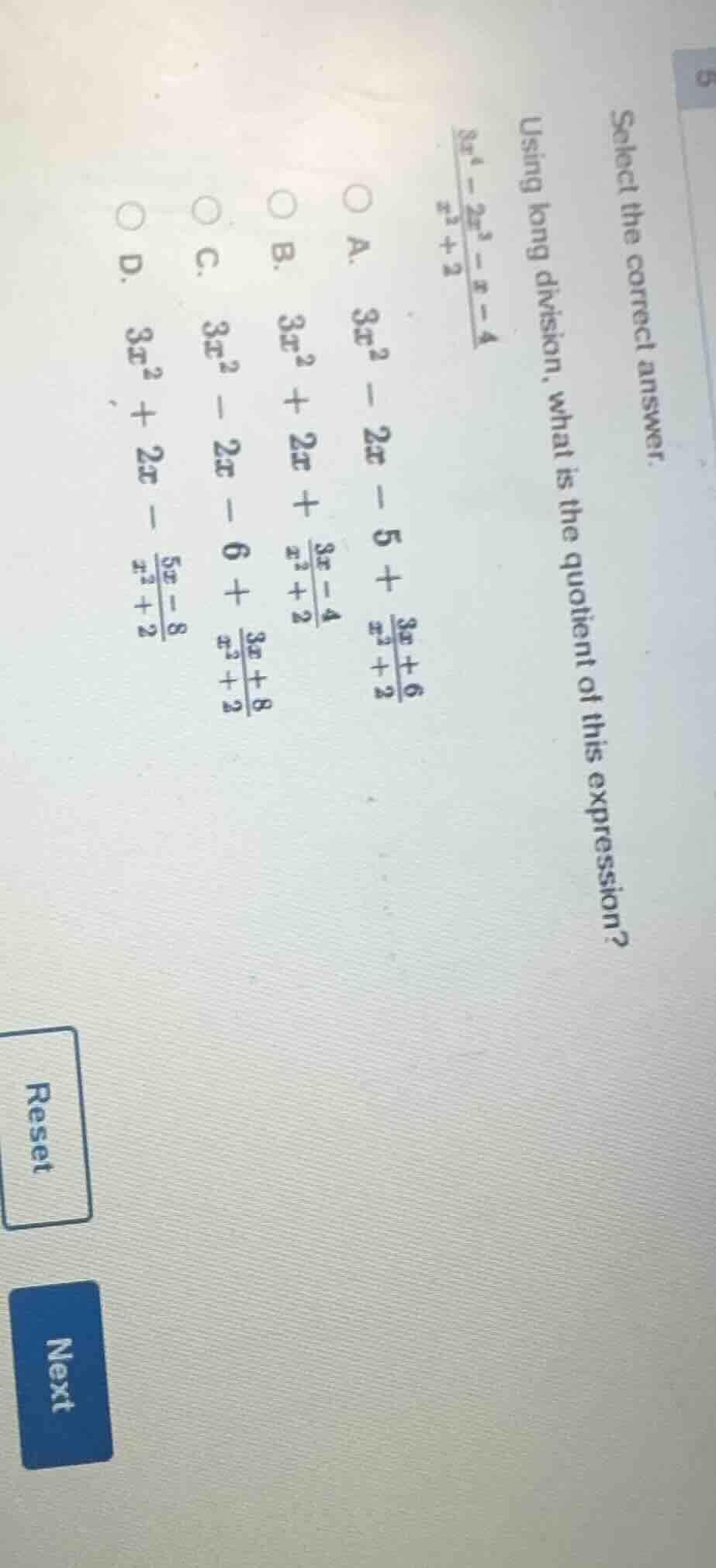 select the correct answer. using long division, what is the quotient of…