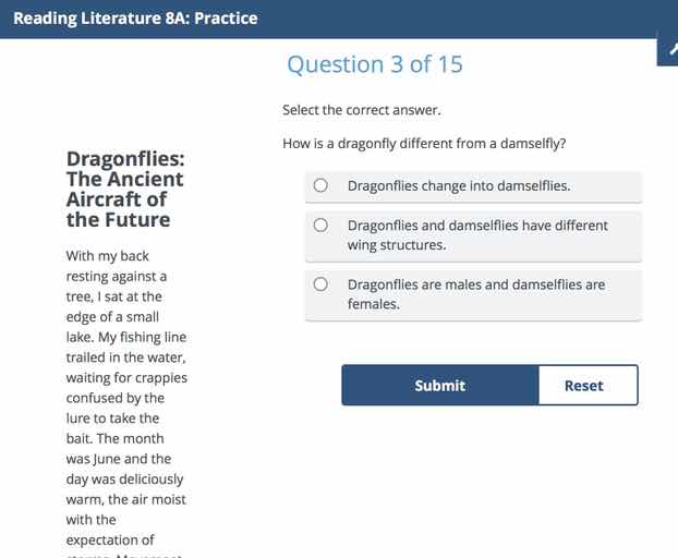 reading literature 8a: practice question 3 of 15 select the correct ans…