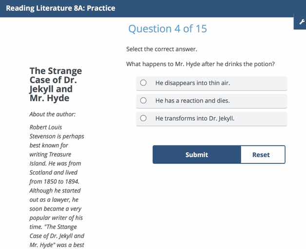 reading literature 8a: practice question 4 of 15 select the correct ans…