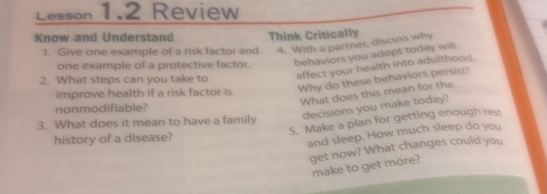 lesson 1.2 review know and understand 1. give one example of a risk fac…