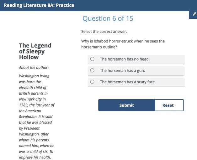 reading literature 8a: practice question 6 of 15 select the correct ans…