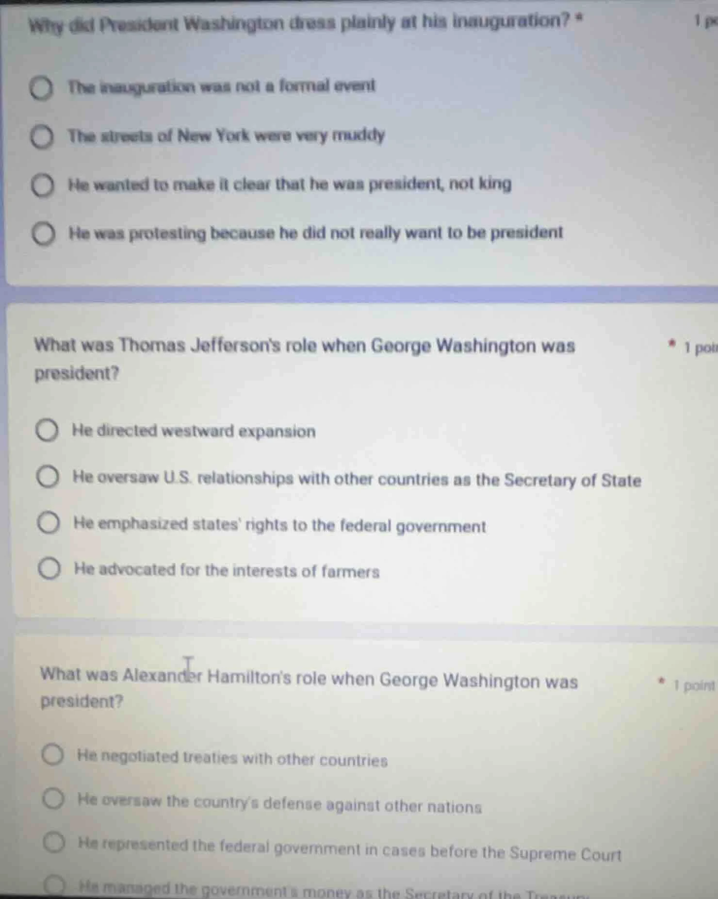why did president washington dress plainly at his inauguration? * the i…