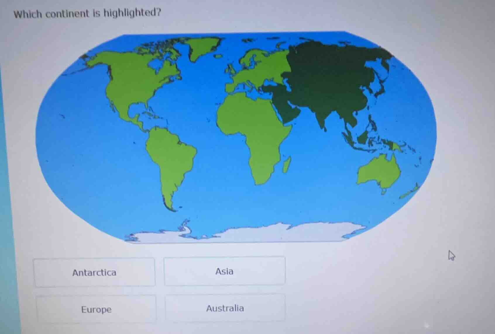 which continent is highlighted? antarctica asia europe australia