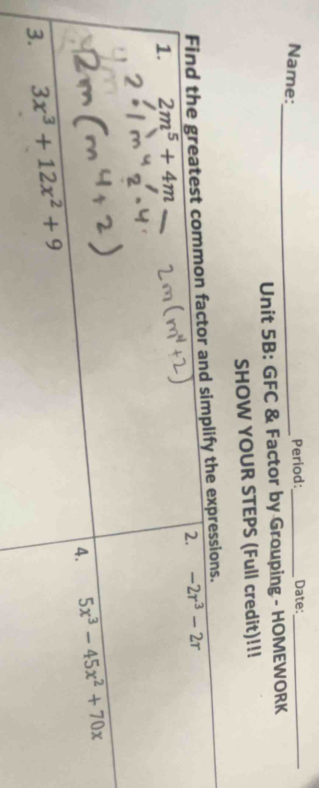 name: period: date: unit 5b: gfc & factor by grouping - homework show y…