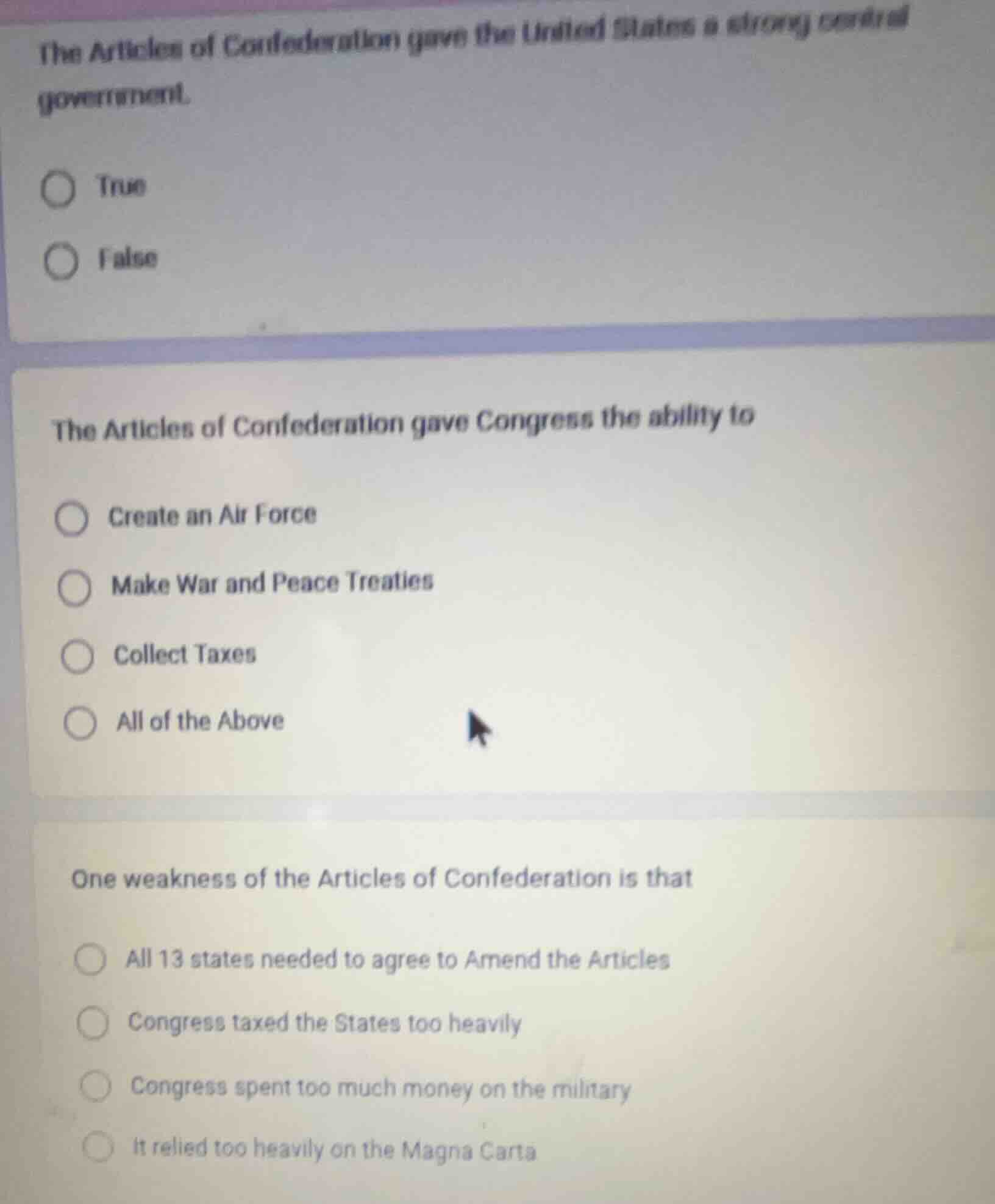 the articles of confederation gave the united states a strong central g…