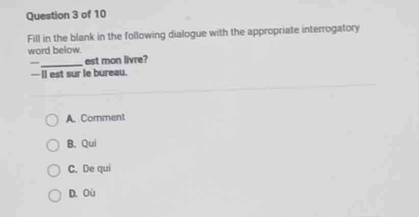 question 3 of 10 fill in the blank in the following dialogue with the a…