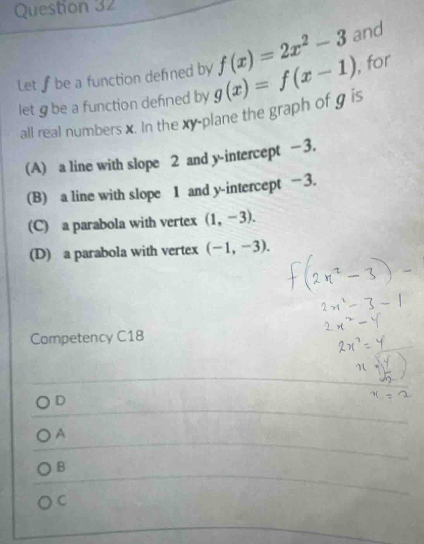 question 32 let ( f ) be a function defined by ( f(x) = 2x^2 - 3 ) and …