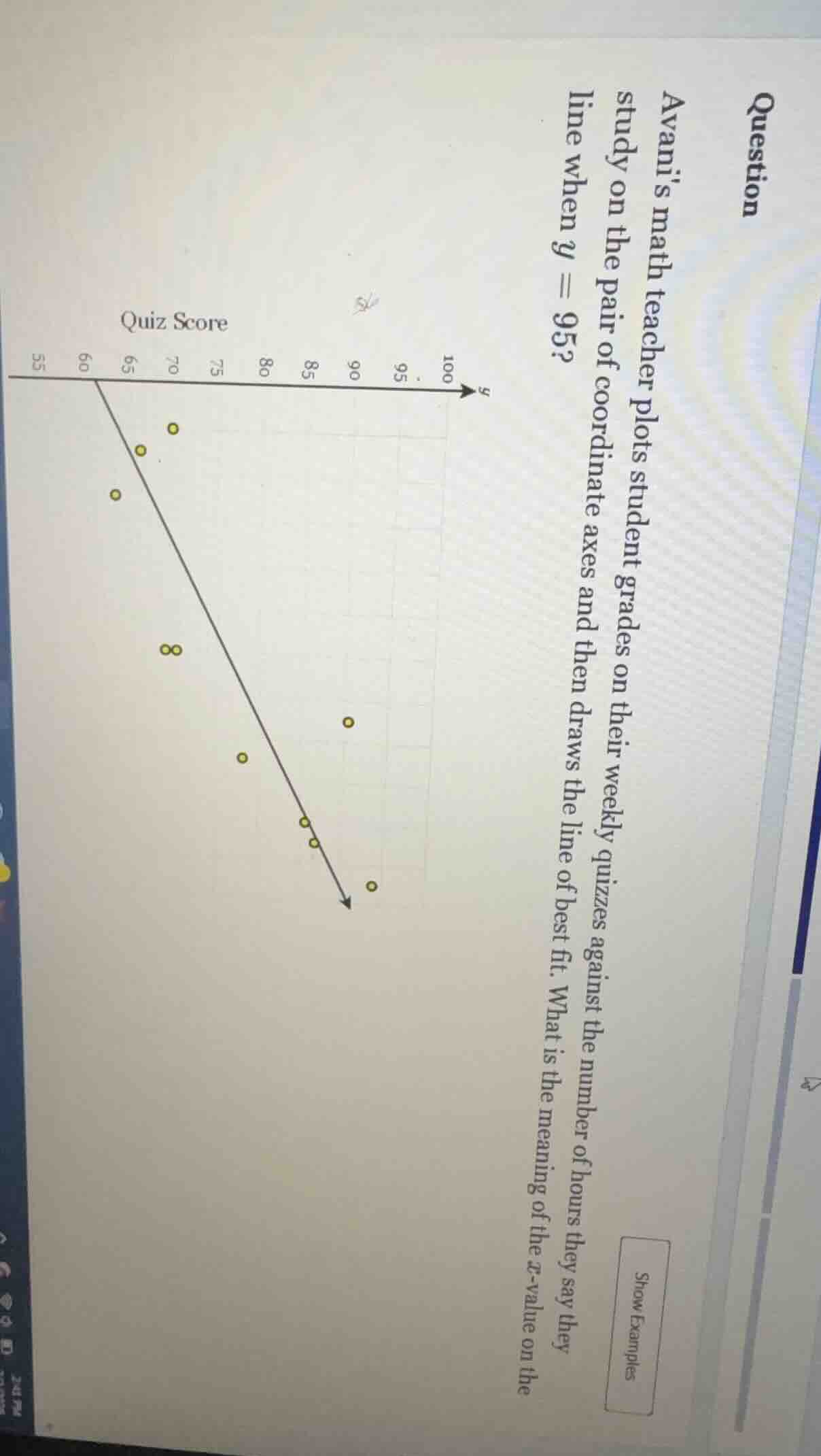 question avanis math teacher plots student grades on their weekly quizz…