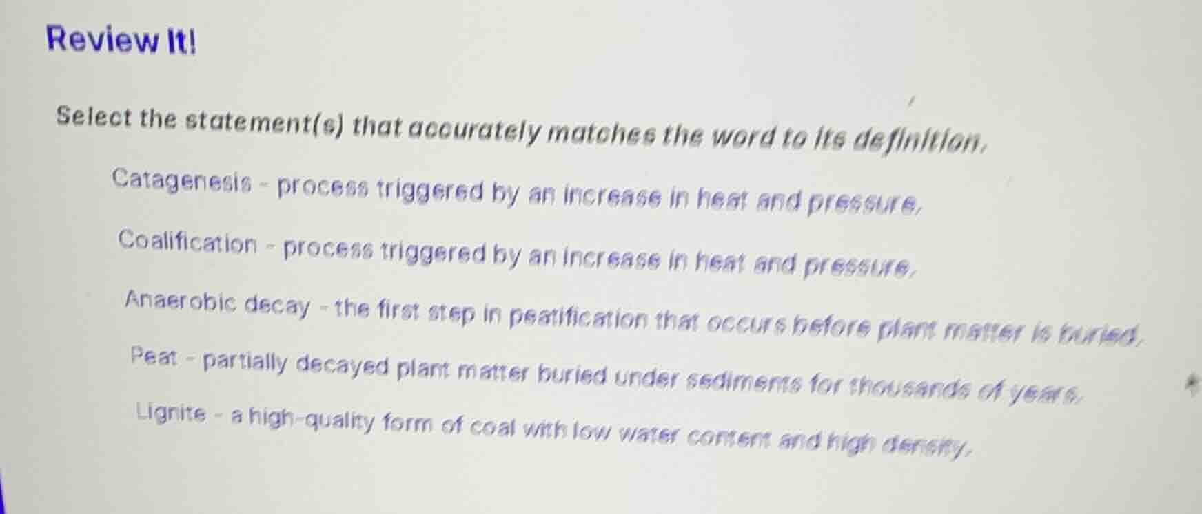 review it! select the statement(s) that accurately matches the word to …