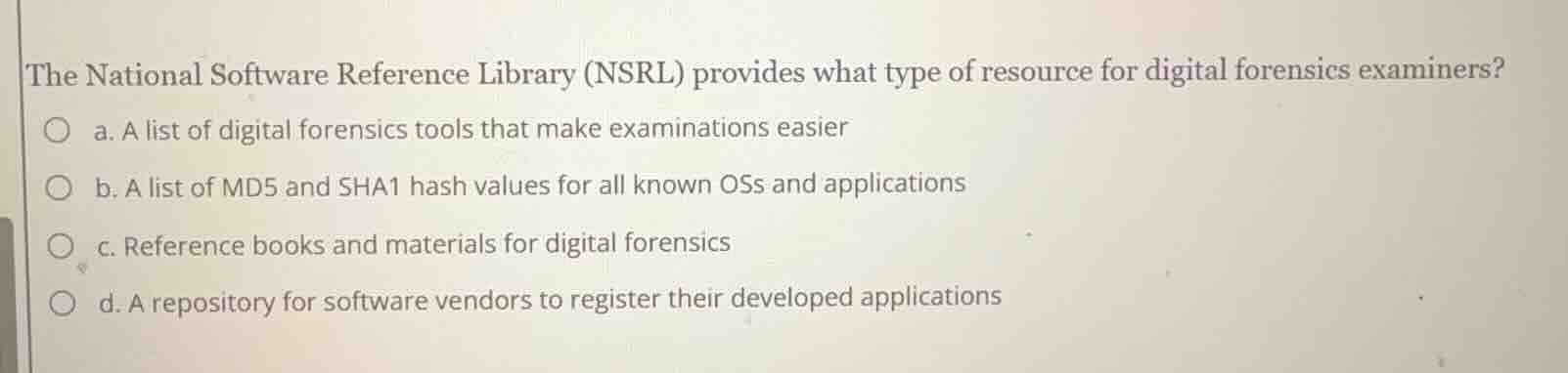 the national software reference library (nsrl) provides what type of re…