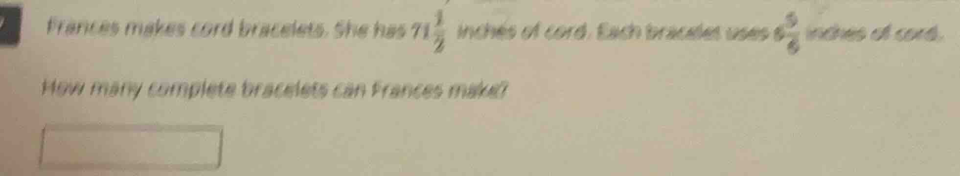 frances makes cord bracelets. she has $71\\frac{1}{2}$ inches of cord. …