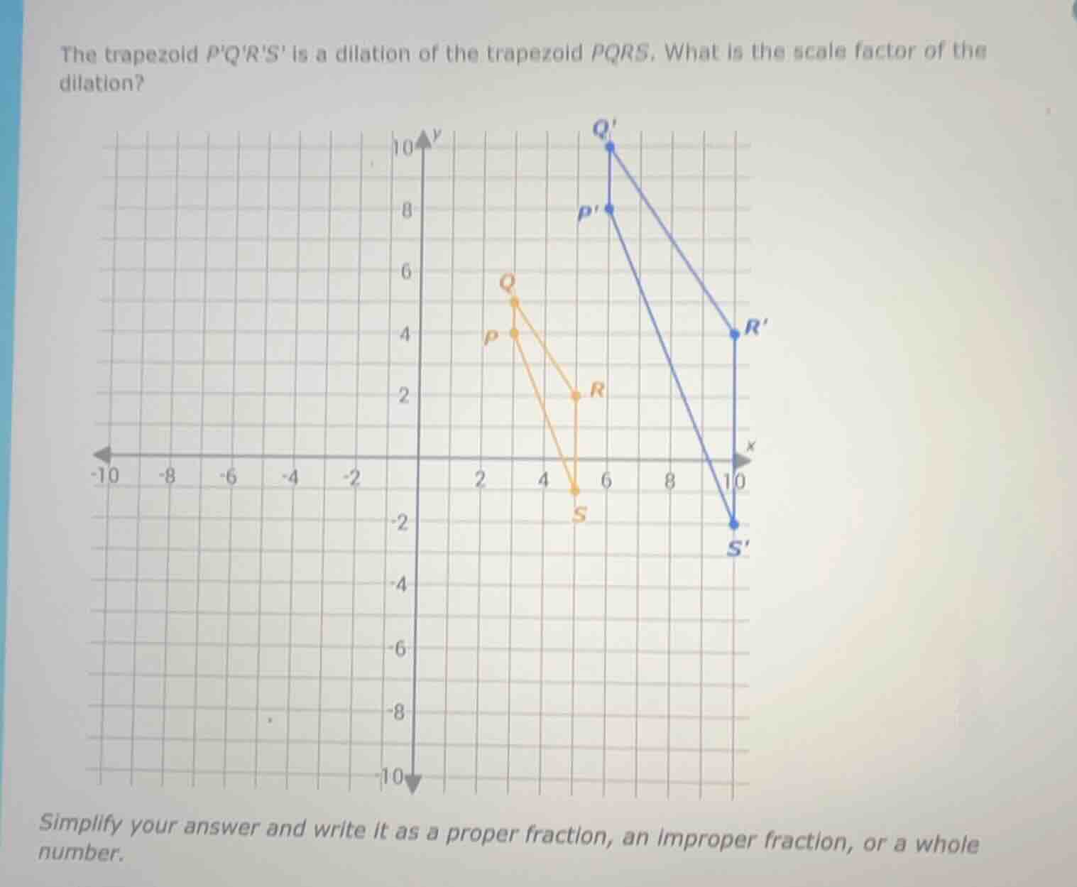 the trapezoid pqrs is a dilation of the trapezoid pqrs. what is the sca…