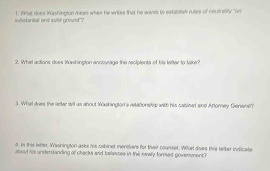 1. what does washington mean when he writes that he wants to establish …