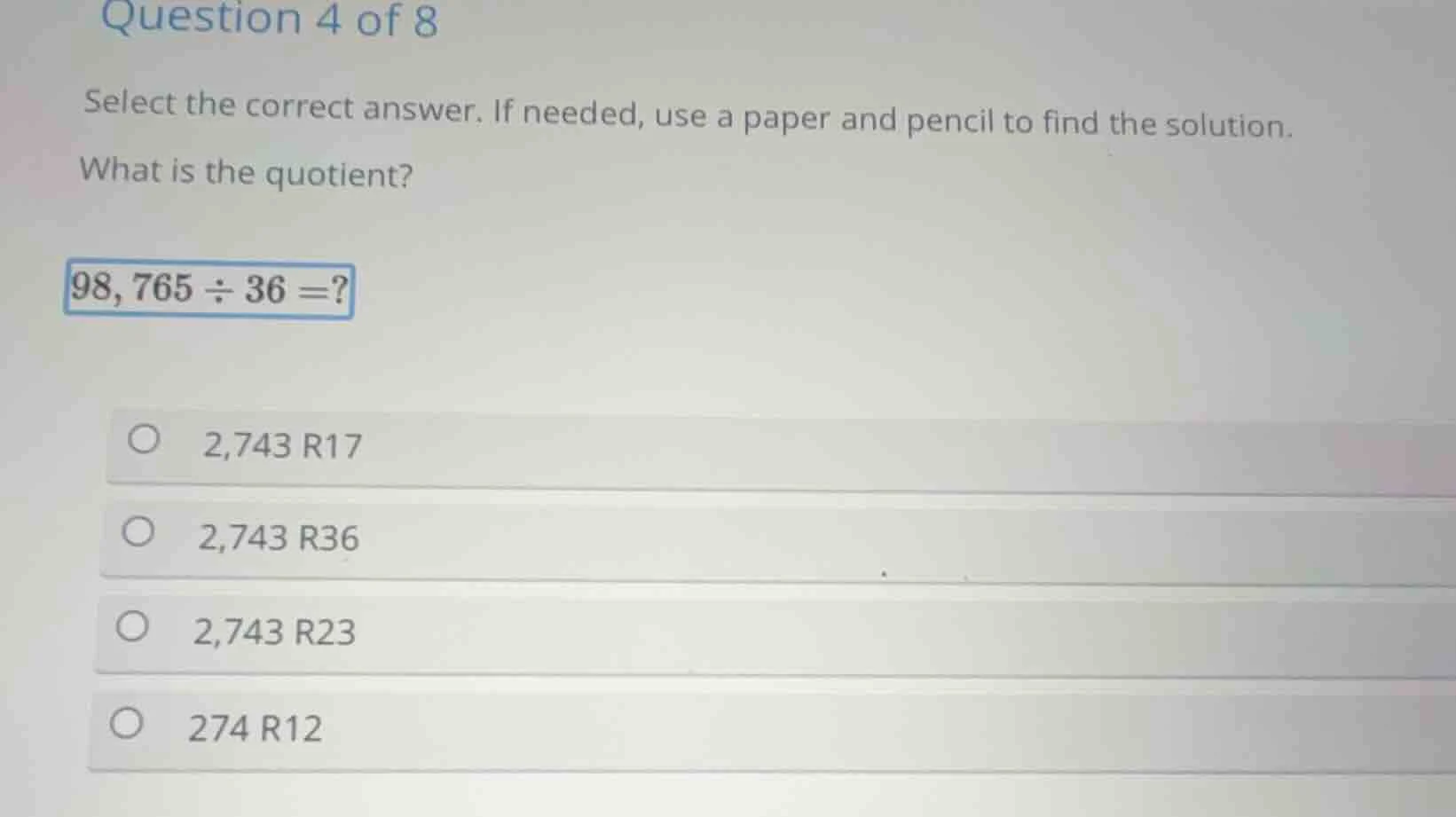 question 4 of 8 select the correct answer. if needed, use a paper and p…