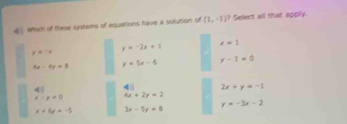 which of these systems of equations have a solution of (1, -1)? select …