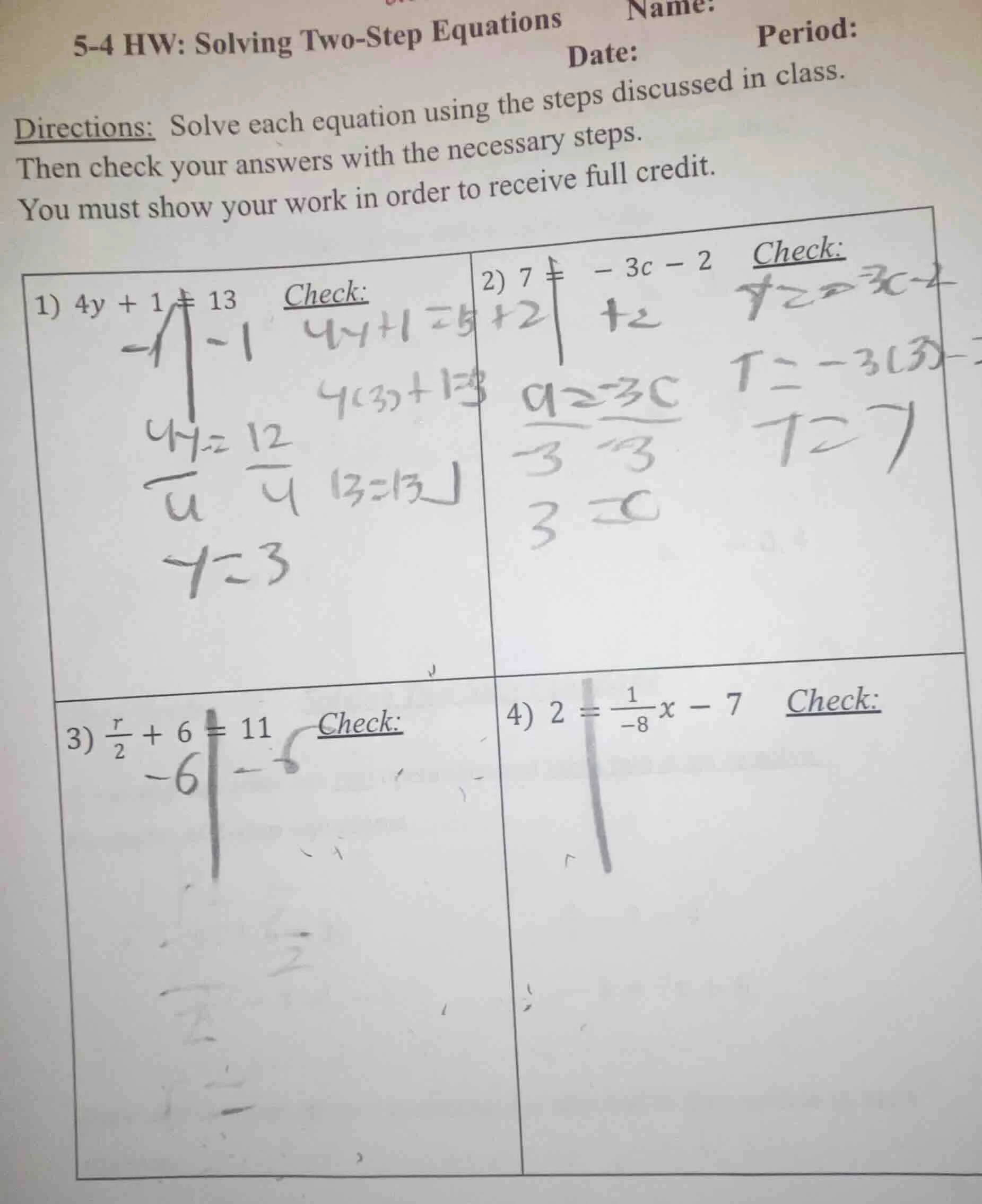 5-4 hw: solving two-step equations name: date: period: directions: solv…