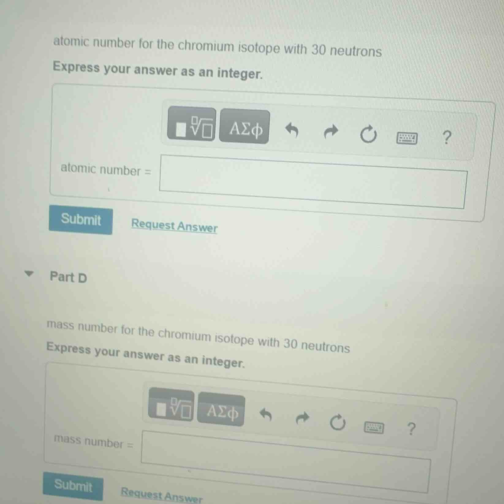 atomic number for the chromium isotope with 30 neutrons express your an…