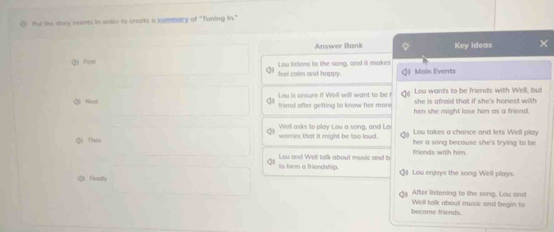 put the story events in order to create a summary of \tuning in.\ first…
