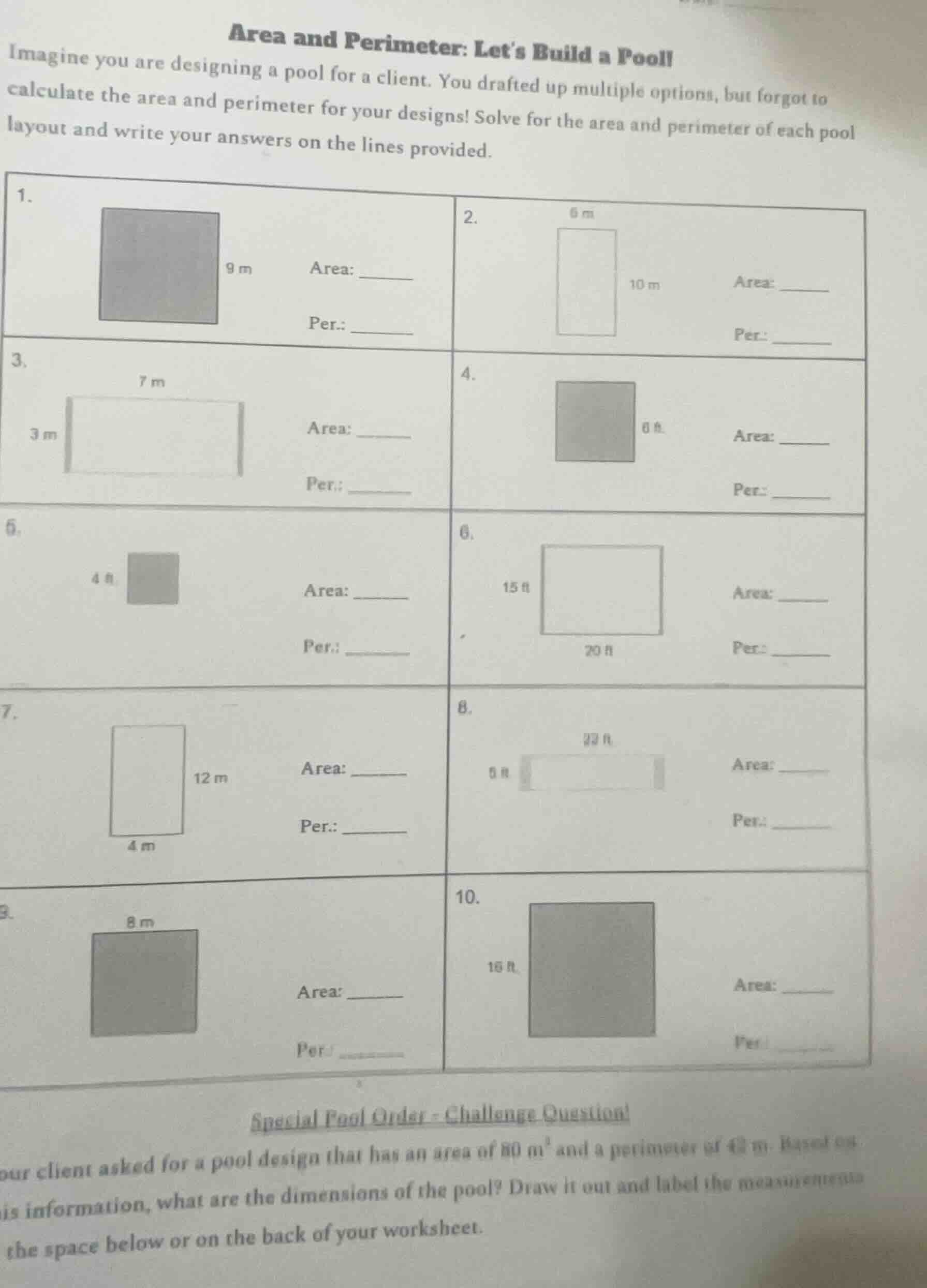 area and perimeter: let’s build a pool! imagine you are designing a poo…