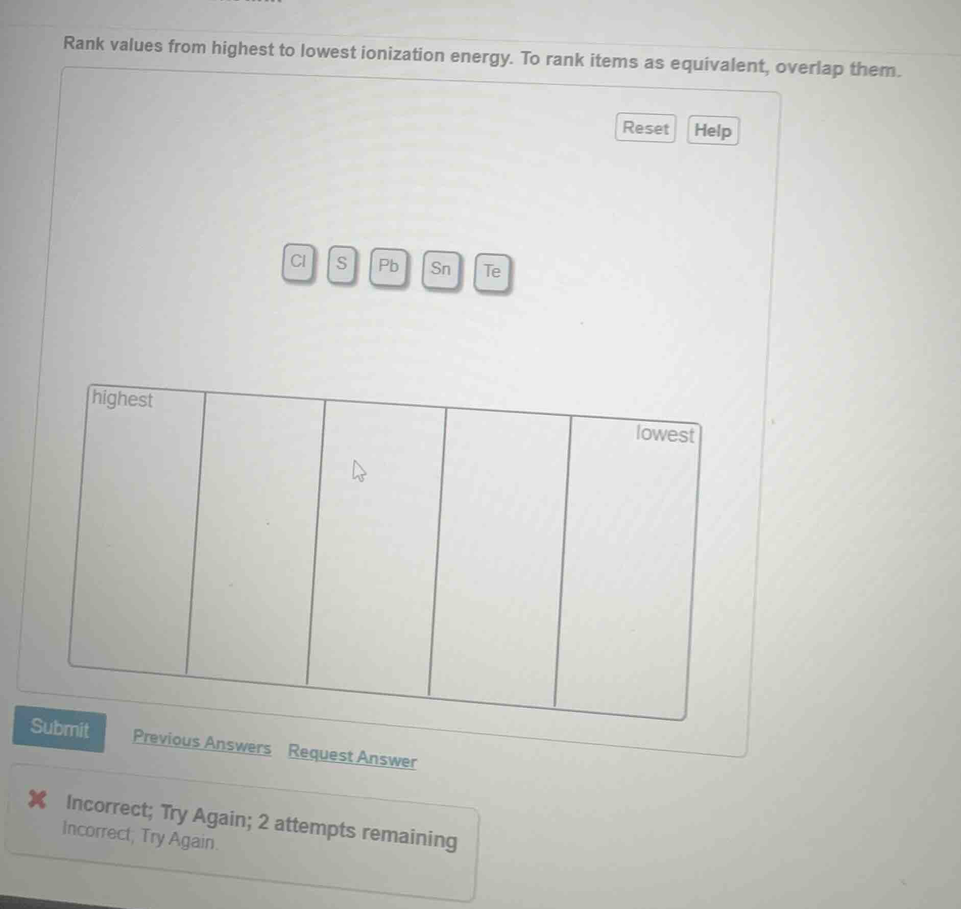 rank values from highest to lowest ionization energy. to rank items as …