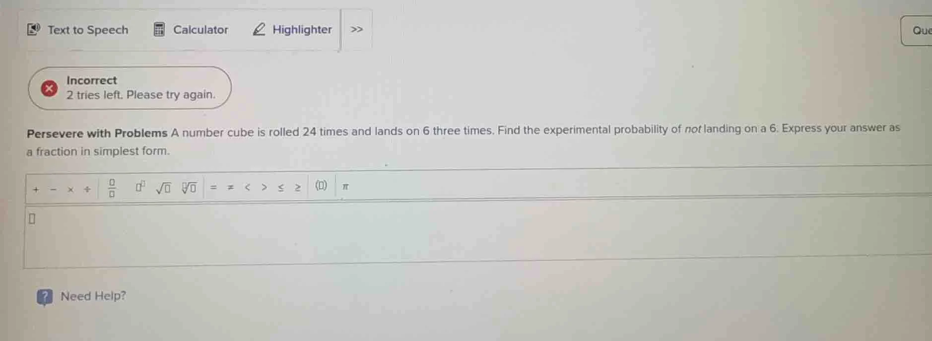 persevere with problems a number cube is rolled 24 times and lands on 6…