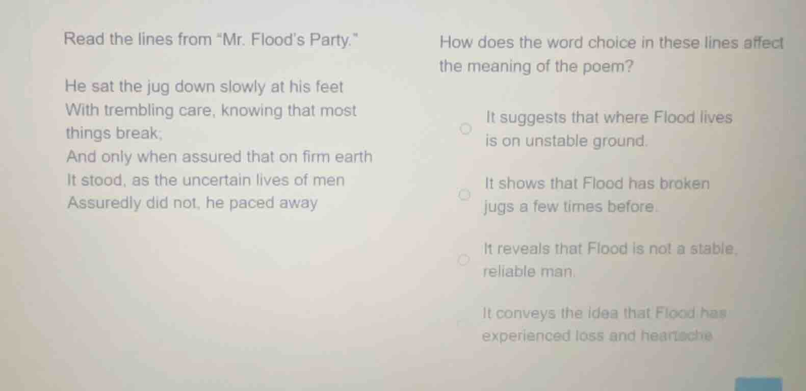 read the lines from \mr. floods party.\ he sat the jug down slowly at h…