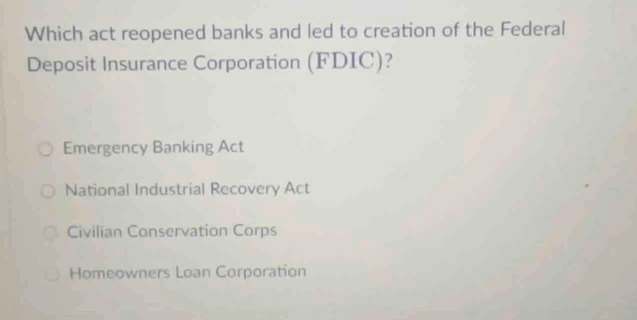 which act reopened banks and led to creation of the federal deposit ins…