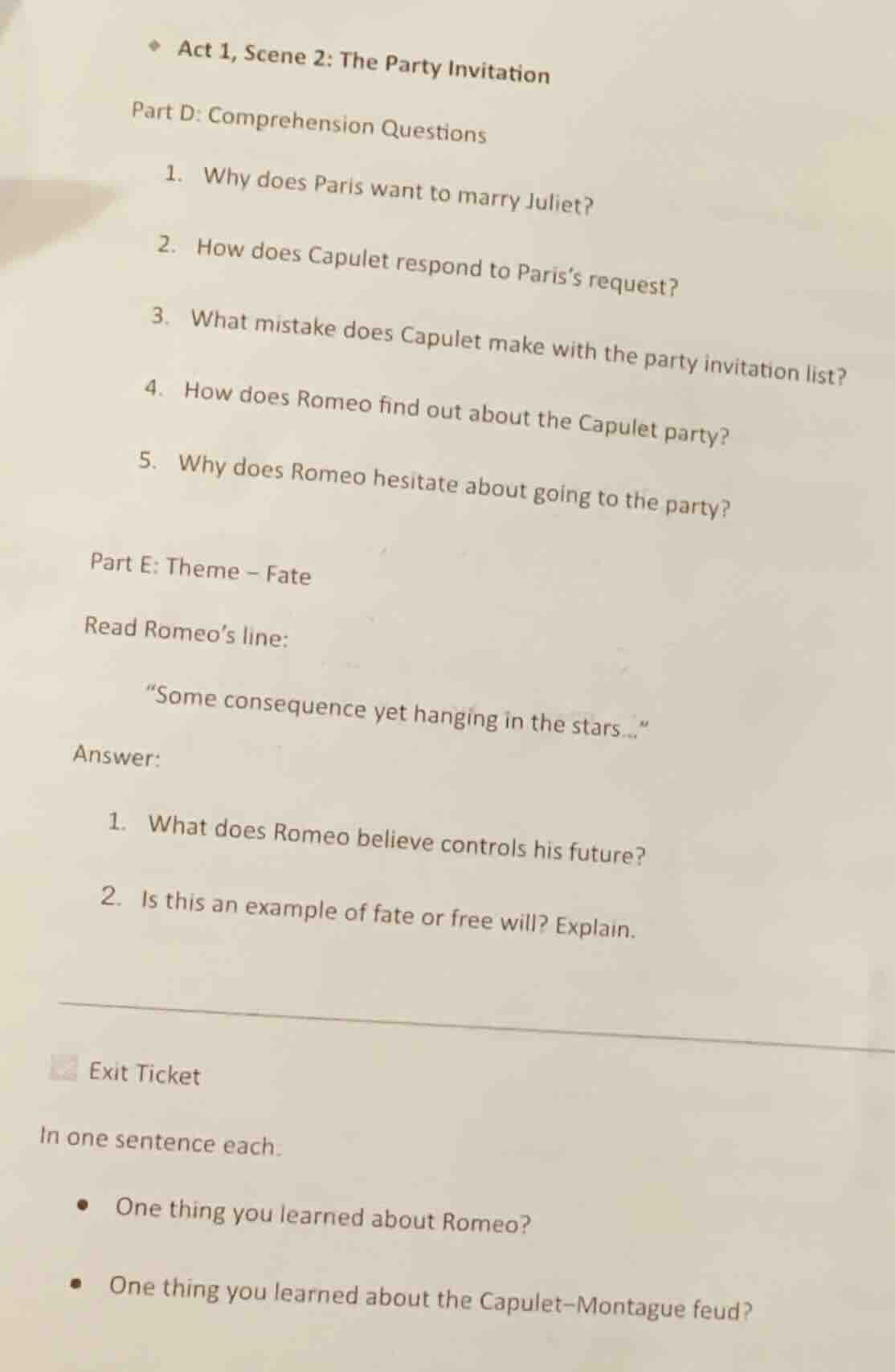 act 1, scene 2: the party invitation part d: comprehension questions 1.…
