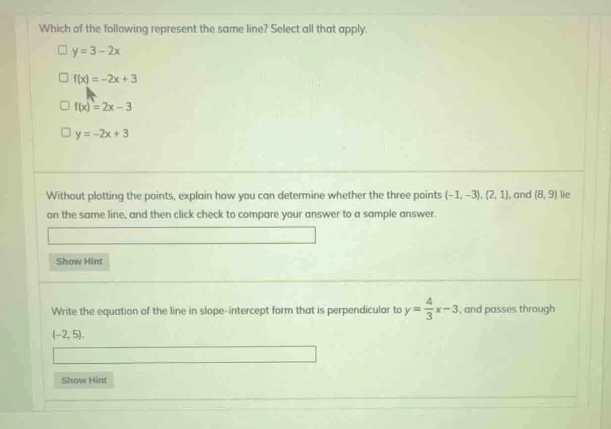 which of the following represent the same line? select all that apply.\…