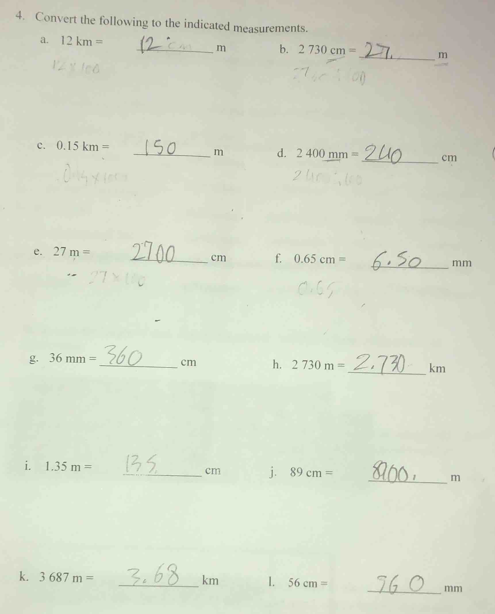 4. convert the following to the indicated measurements. a. 12 km = ____…