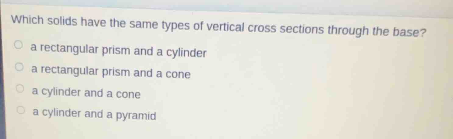 which solids have the same types of vertical cross sections through the…