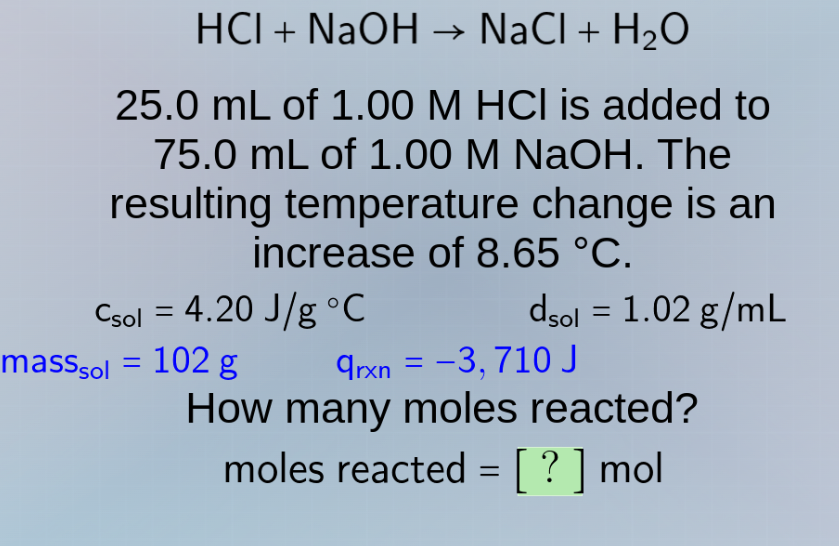 hcl + naoh → nacl + h₂o 25.0 ml of 1.00 m hcl is added to 75.0 ml of 1.…