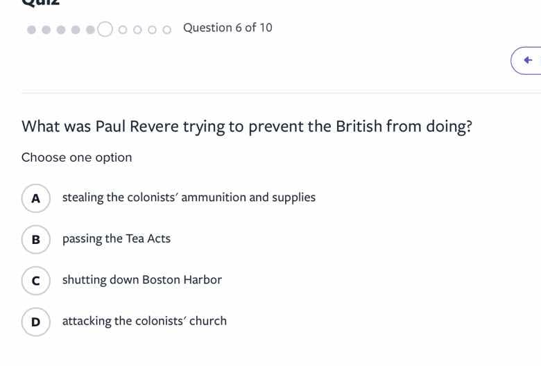 what was paul revere trying to prevent the british from doing? choose o…