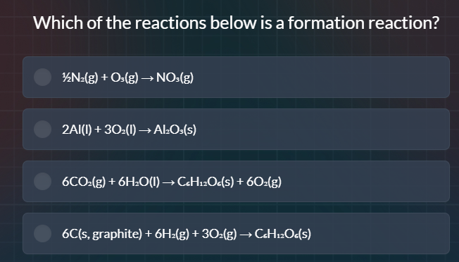 which of the reactions below is a formation reaction? ½n₂(g) + o₃(g) → …