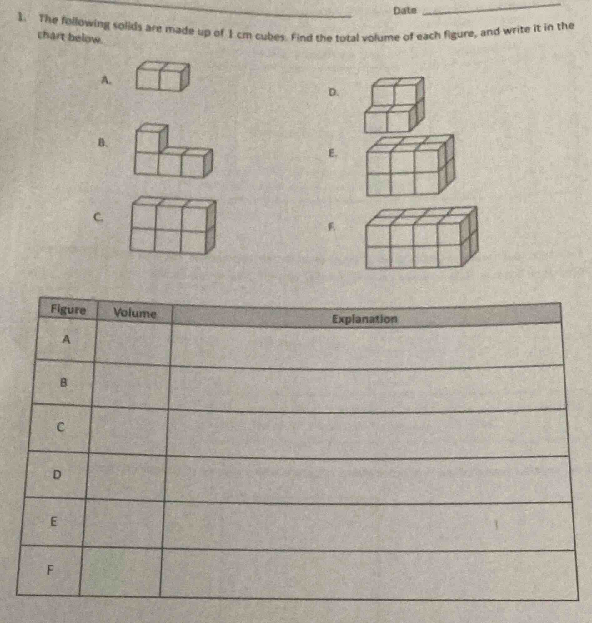1. the following solids are made up of 1 cm cubes. find the total volum…