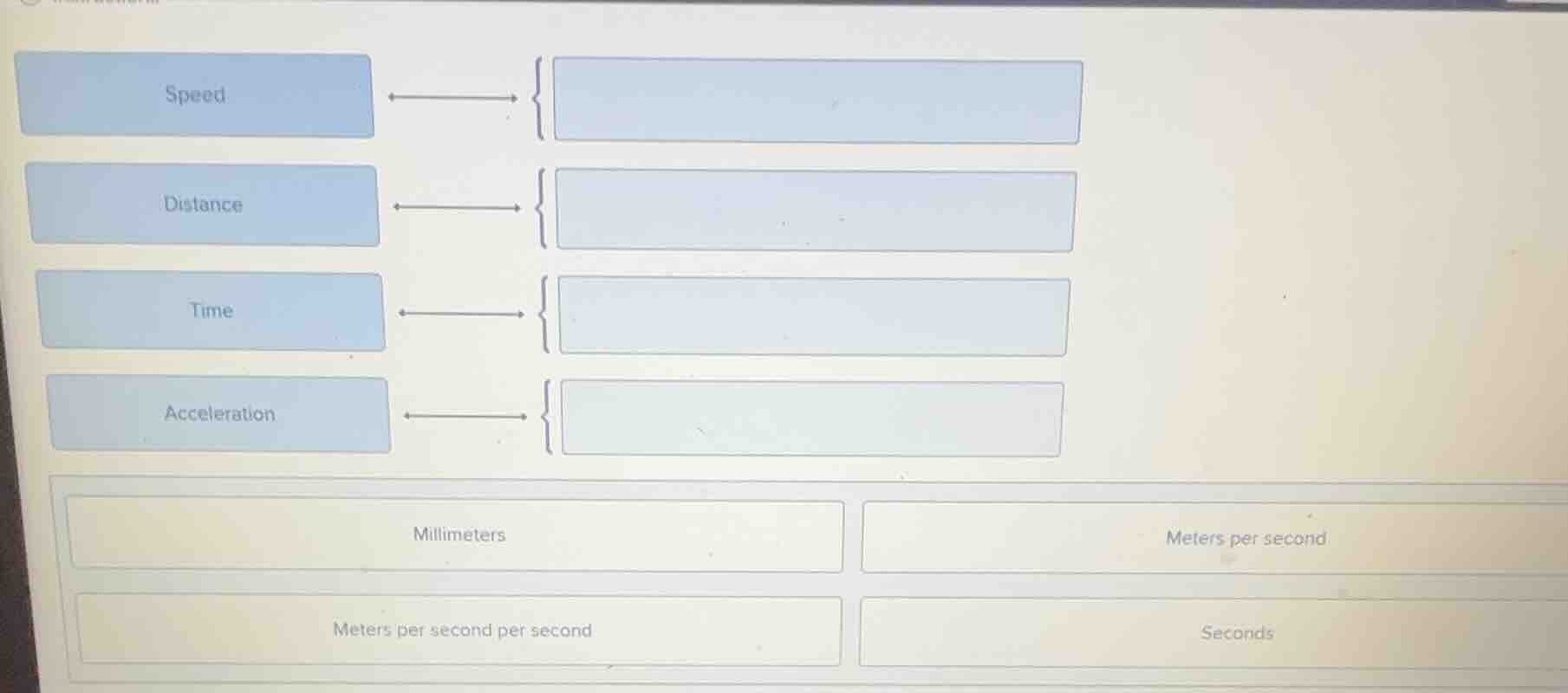 speed distance time acceleration millimeters meters per second meters p…