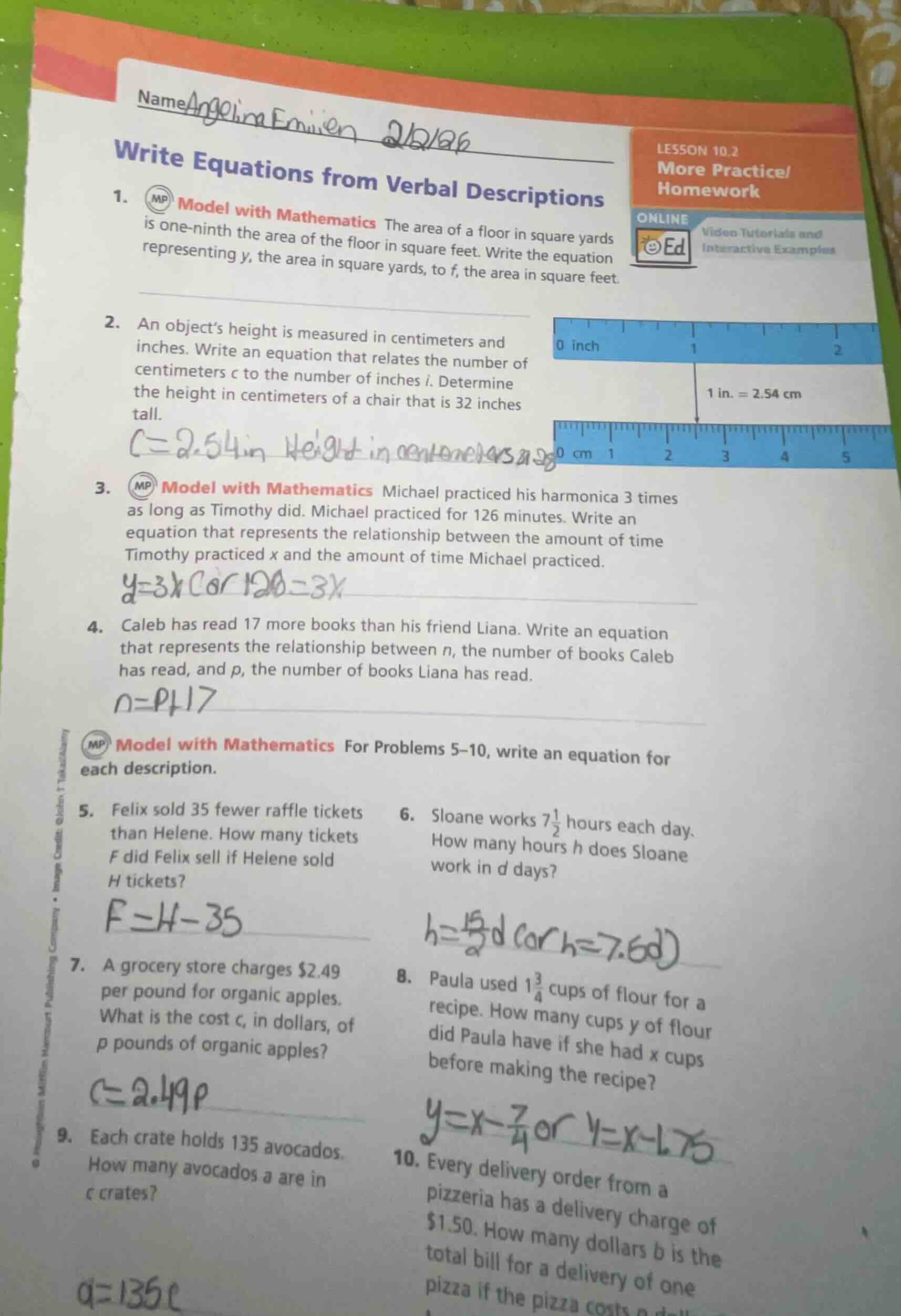 nameangelina emiren 2/2/26 write equations from verbal descriptions 1. …